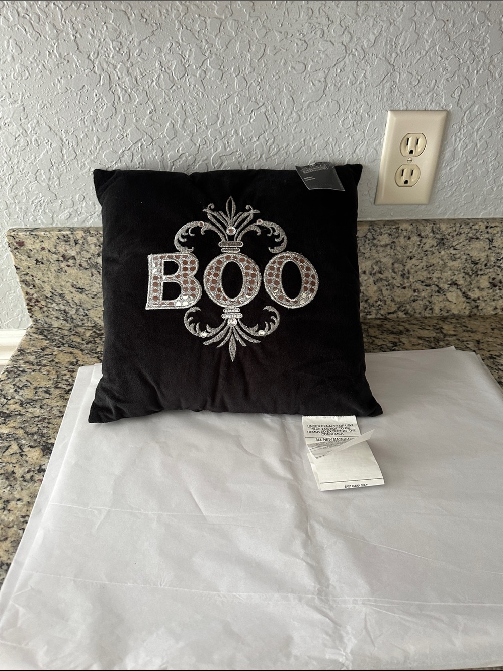 Black 'BOO' Decorative Accent Pillow - Holiday Throw Pillow
